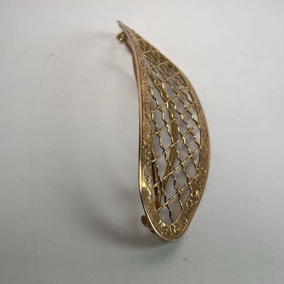 Antique 14k Gold Hair Barrette Victorian Edwardian 13 Grams Ornate Lattice 3.5” main image 7